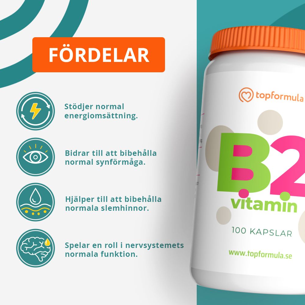 Topformula | Vitamin B2 | Riboflavin | 100 mg | 100 kapslar