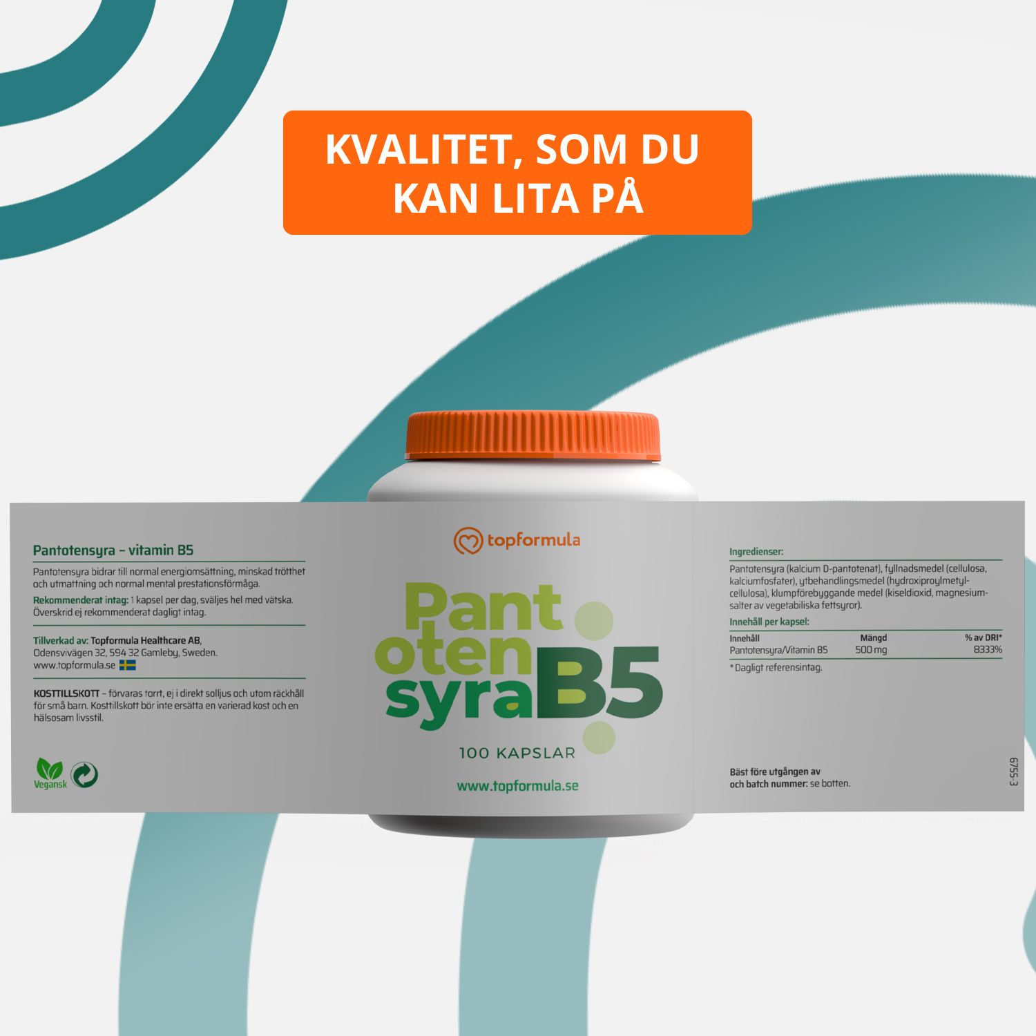 Topformula | Pantotensyra B5 | 500 mg | 100 kapslar