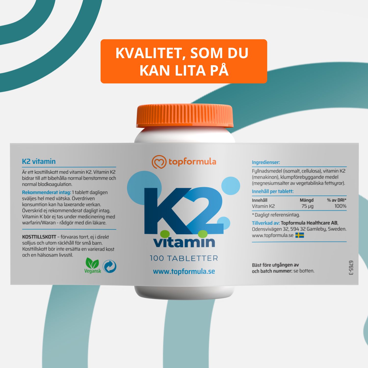 Topformula | K2 vitamin | 75 µg | 100 tabletter