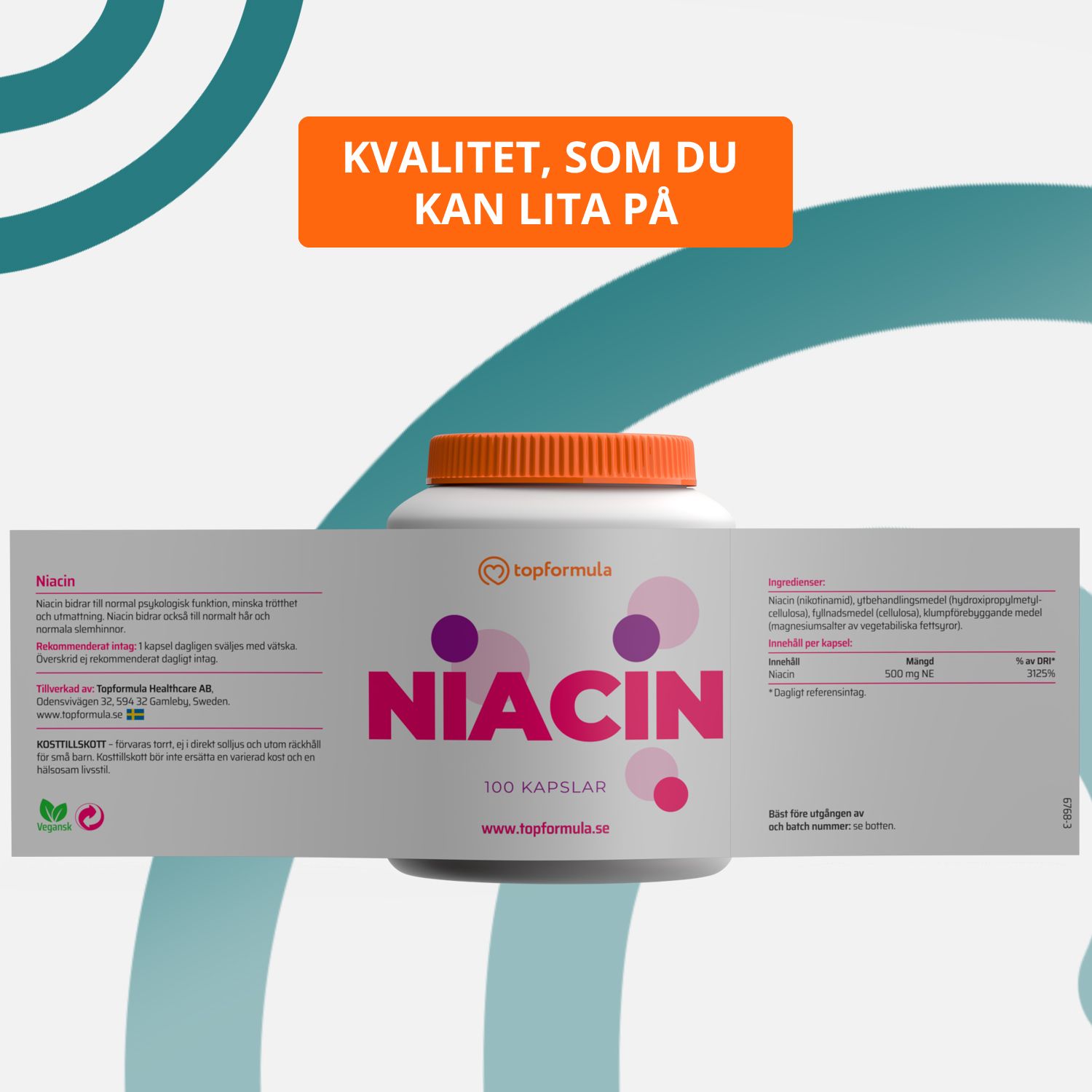 Topformula | Niacin | Vitamin B3 | 500 mg | 100 kapslar