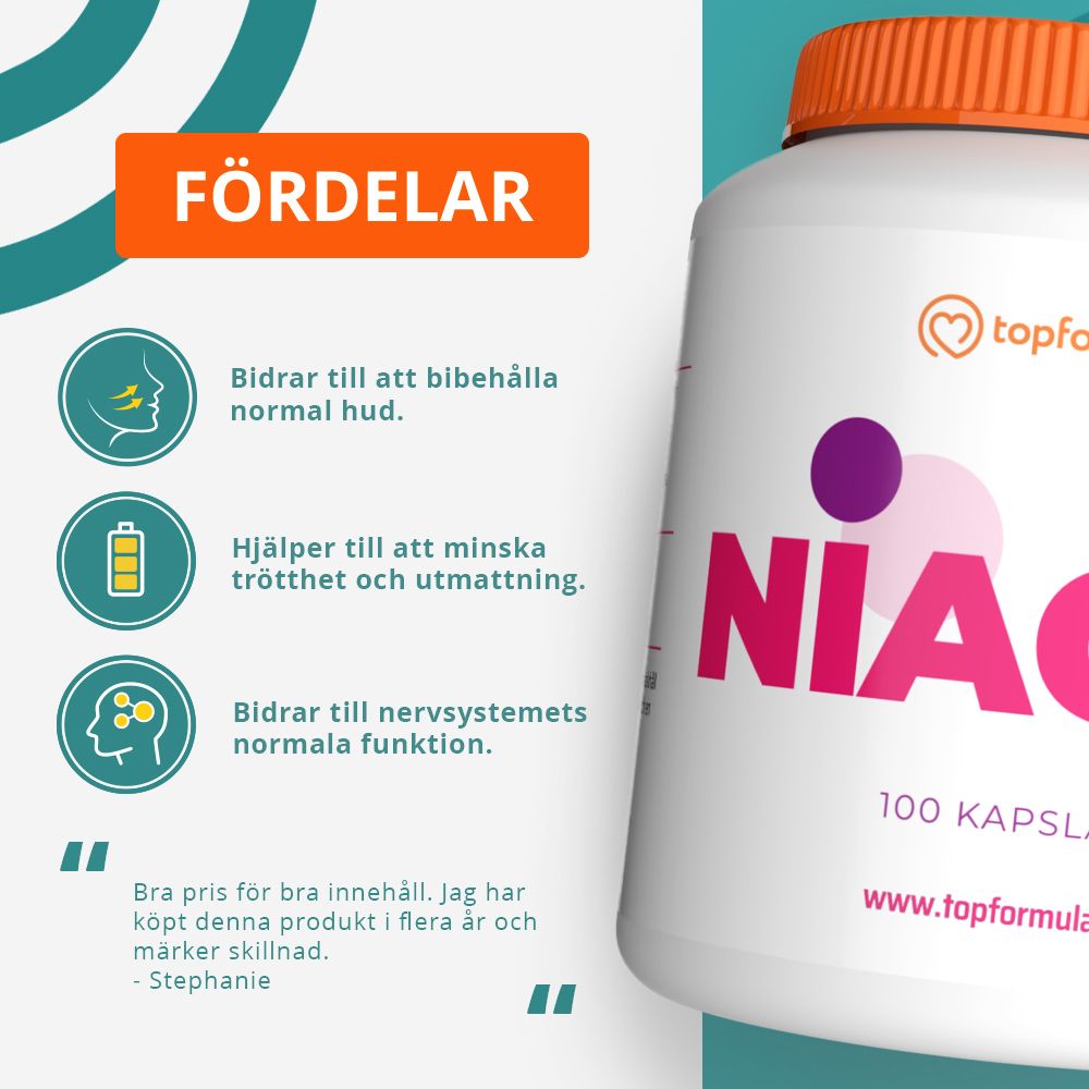Topformula | Niacin | Vitamin B3 | 500 mg | 100 kapslar