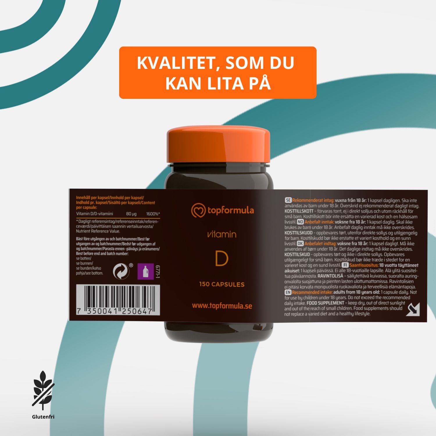 Topformula | D-vitamin Softgel | 3200 IE | 80 µg | 150 kapslar