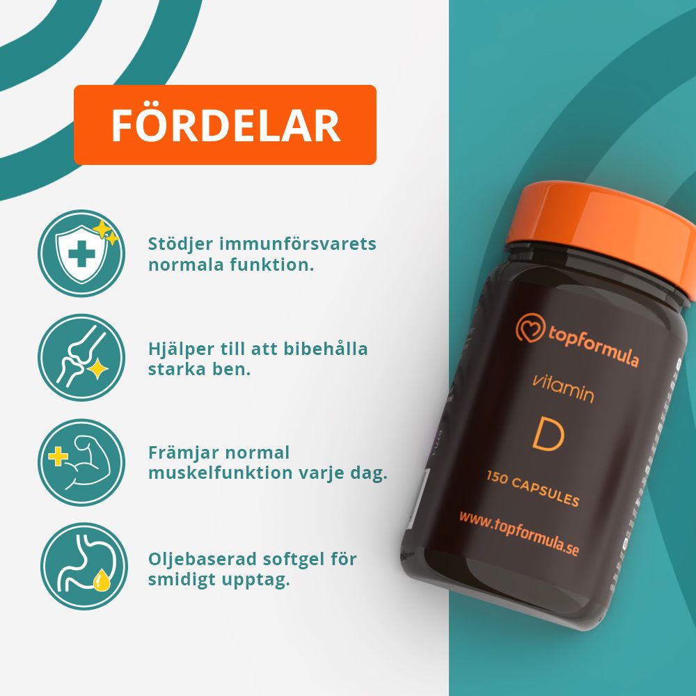 Topformula | D-vitamin Softgel | 3200 IE | 80 µg | 150 kapslar