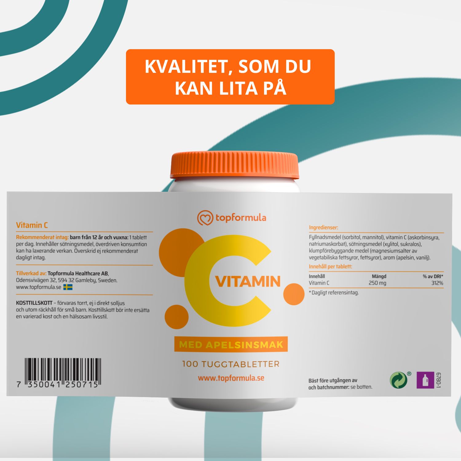 Topformula | Vitamin C Tugg Apelsin | 250 mg | 100 tabletter