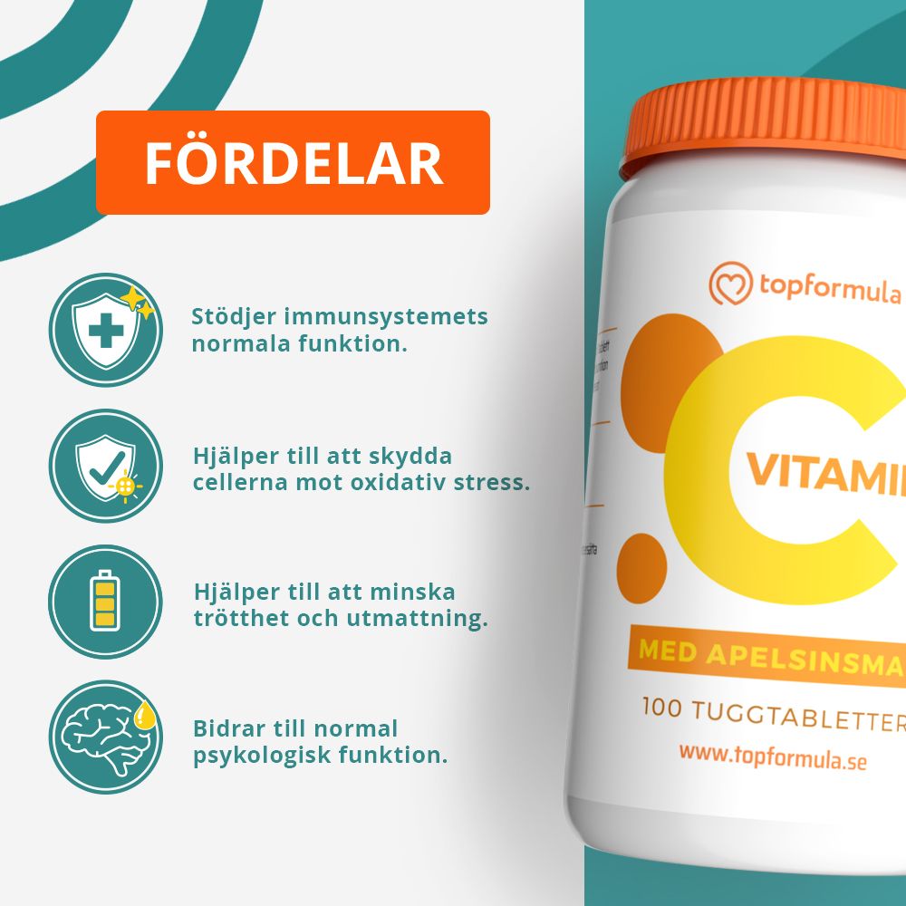 Topformula | Vitamin C Tugg Apelsin | 250 mg | 100 tabletter