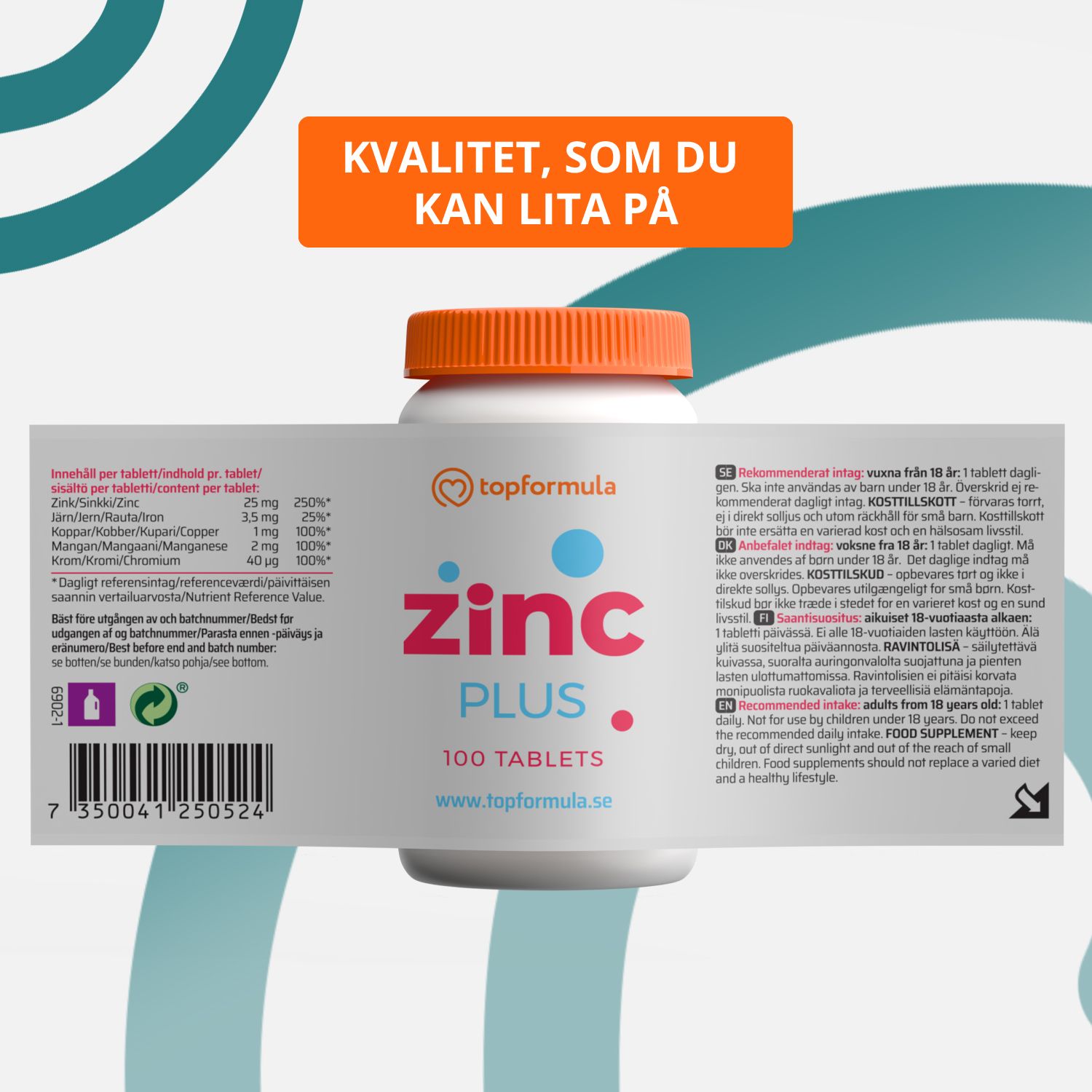 Topformula | Zink Plus | 25 mg | 100 tabletter