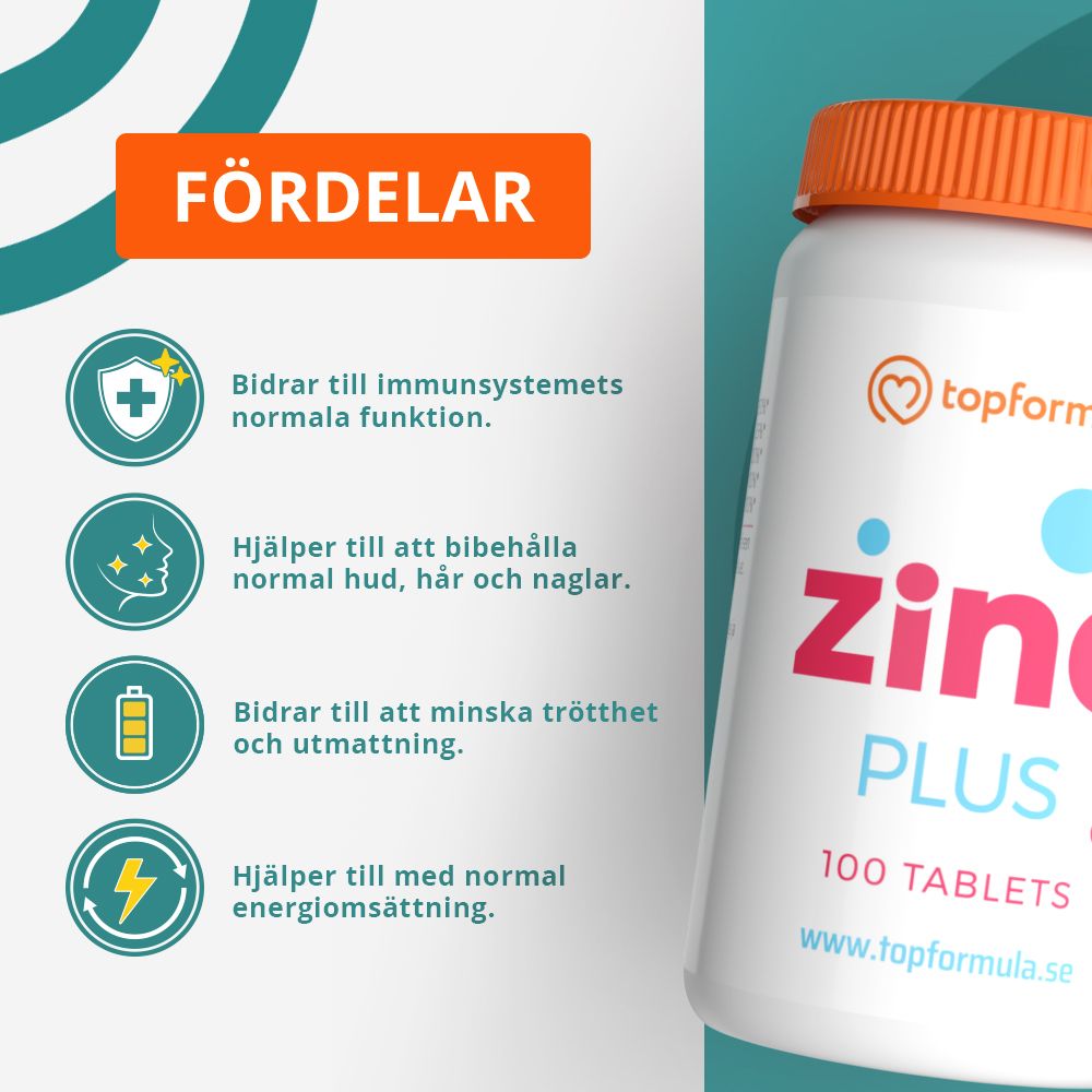 Topformula | Zink Plus | 25 mg | 100 tabletter