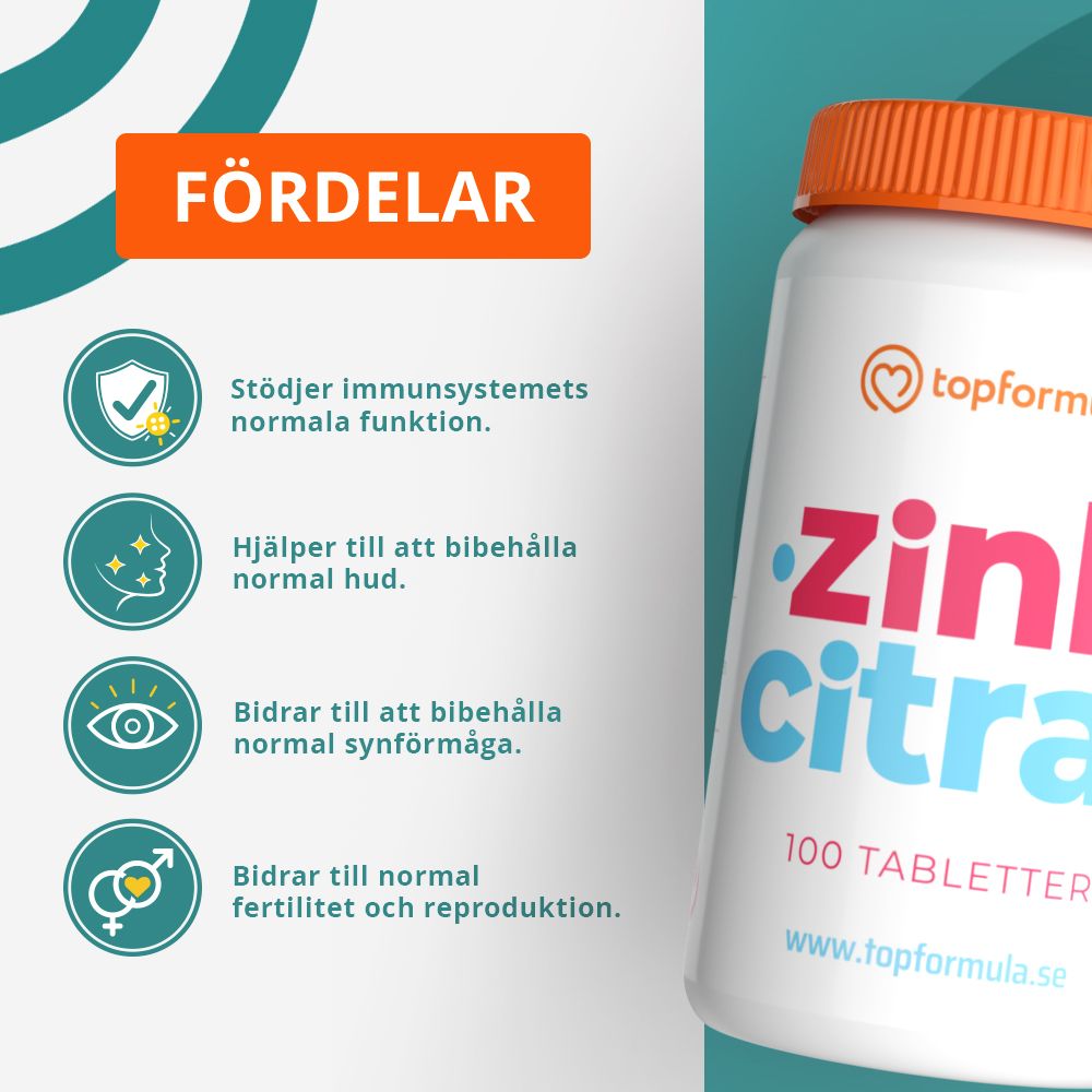 Topformula | Zinkcitrat | 25 mg | 100 tabletter