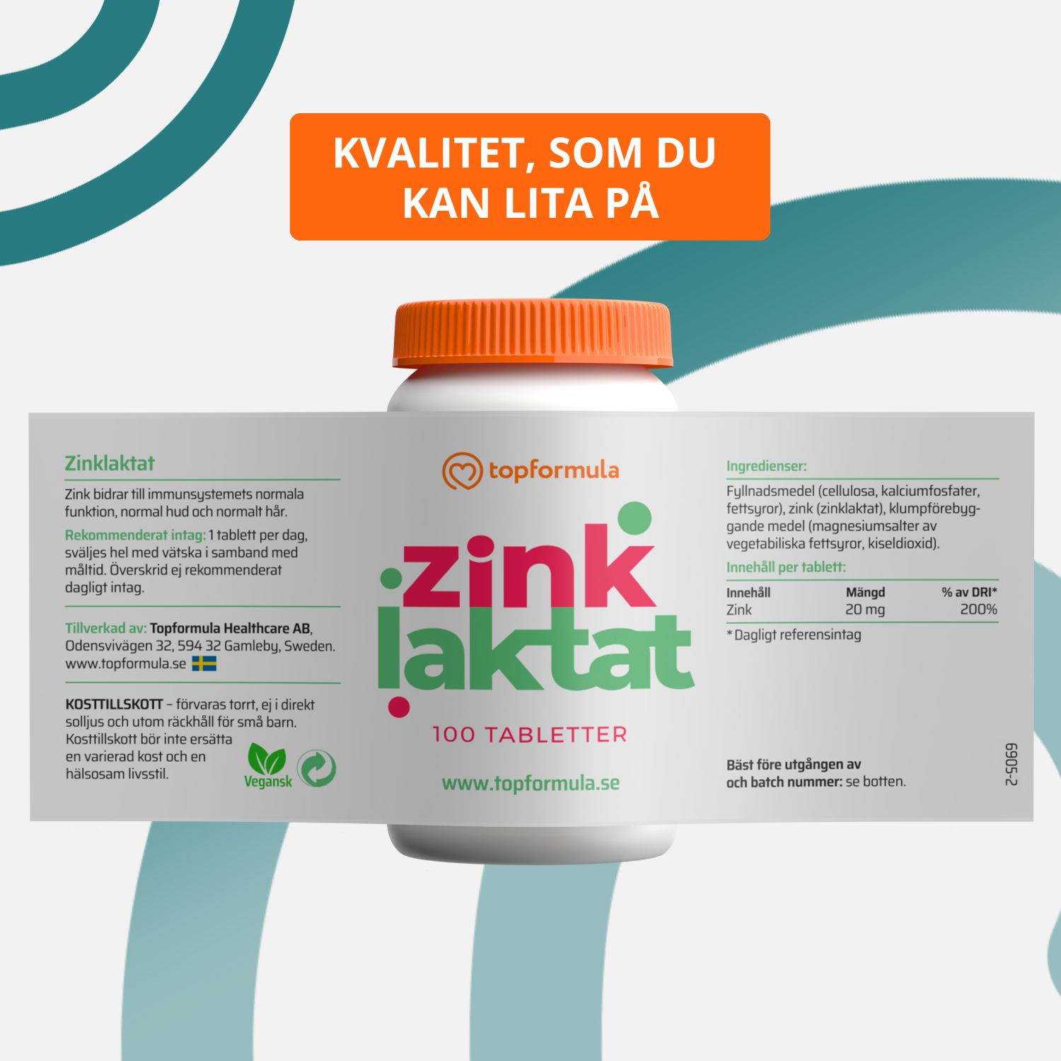 Topformula | Zinklaktat | 20 mg | 100 tabletter