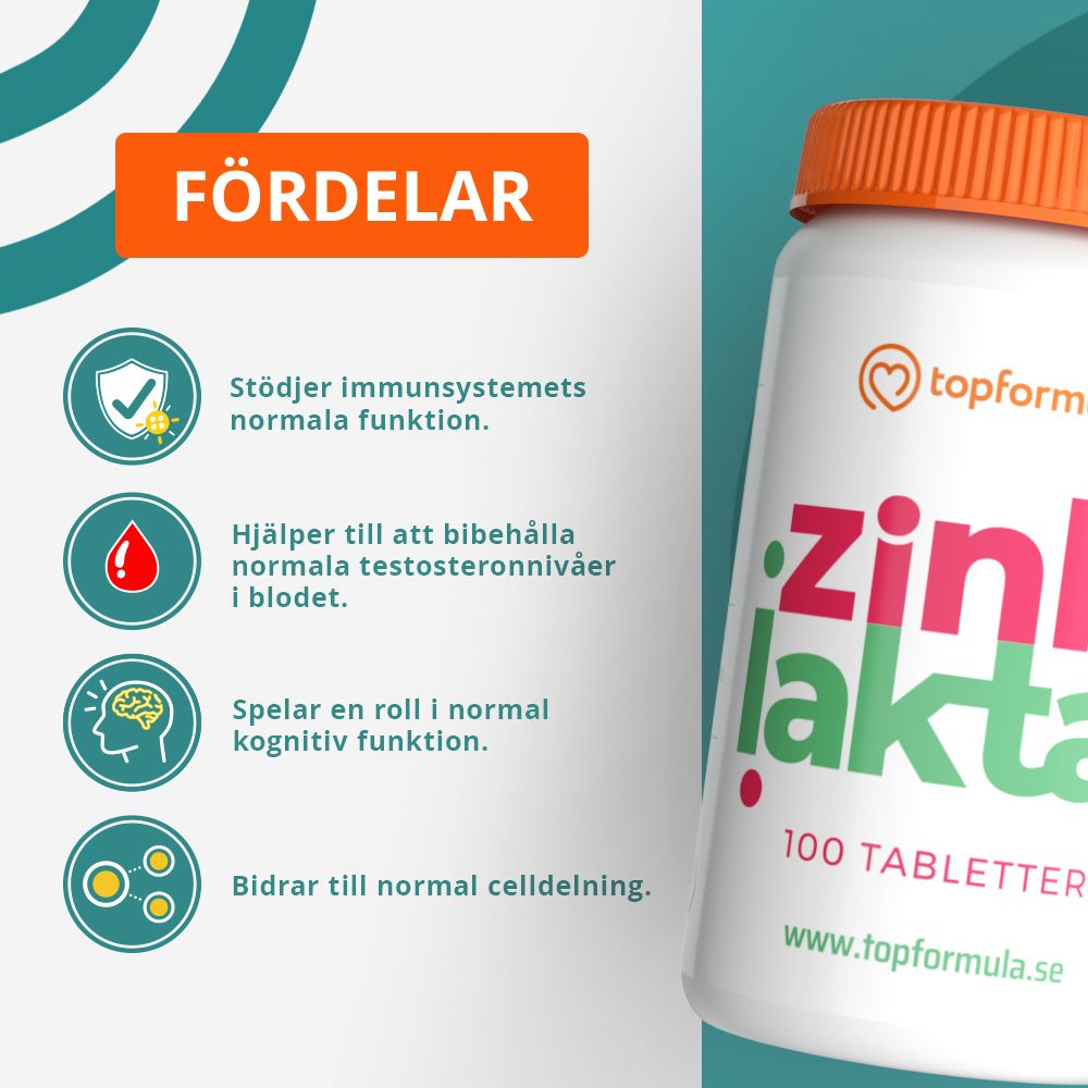Topformula | Zinklaktat | 20 mg | 100 tabletter