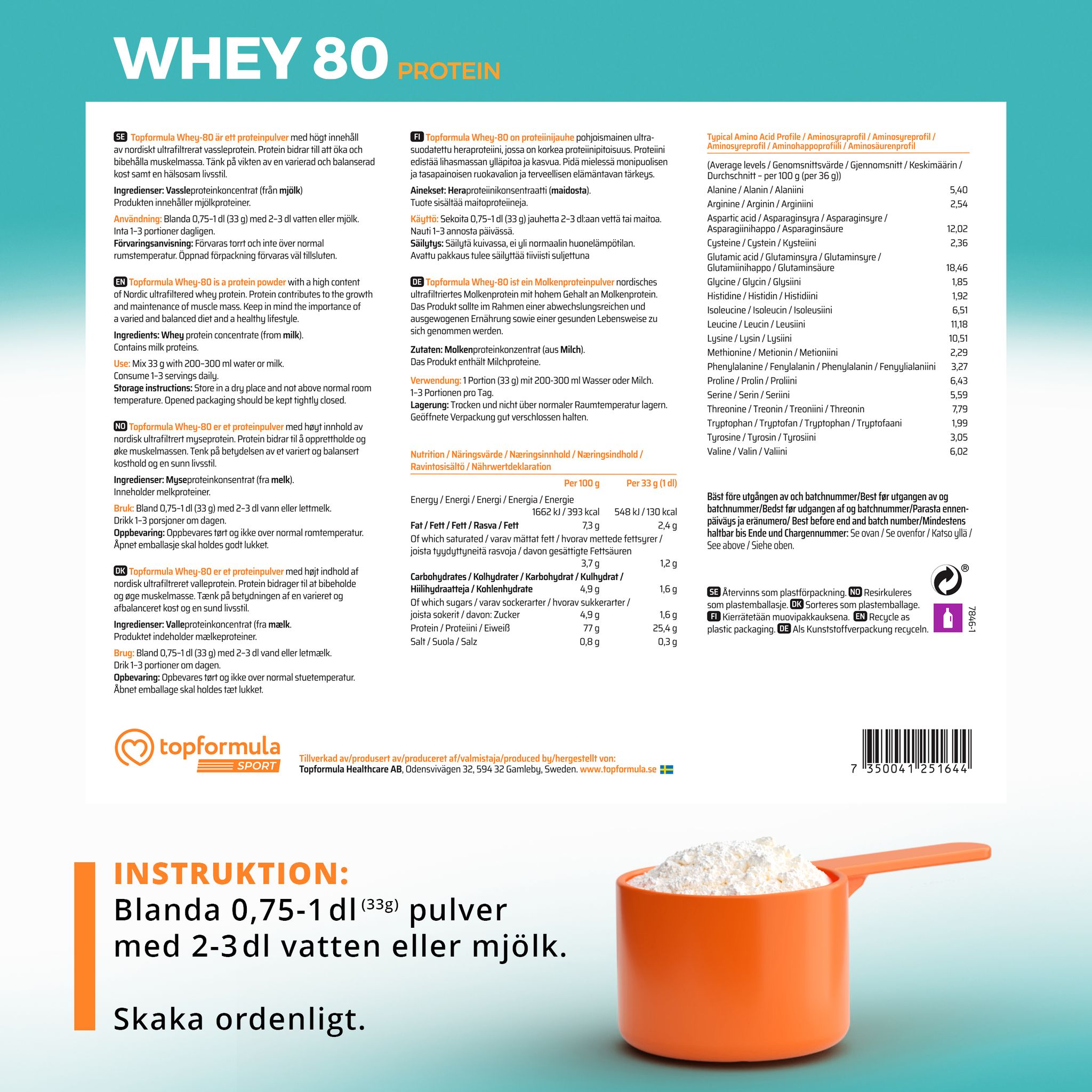 Topformula Sport | Whey 80% Protein Neutral - 1000g