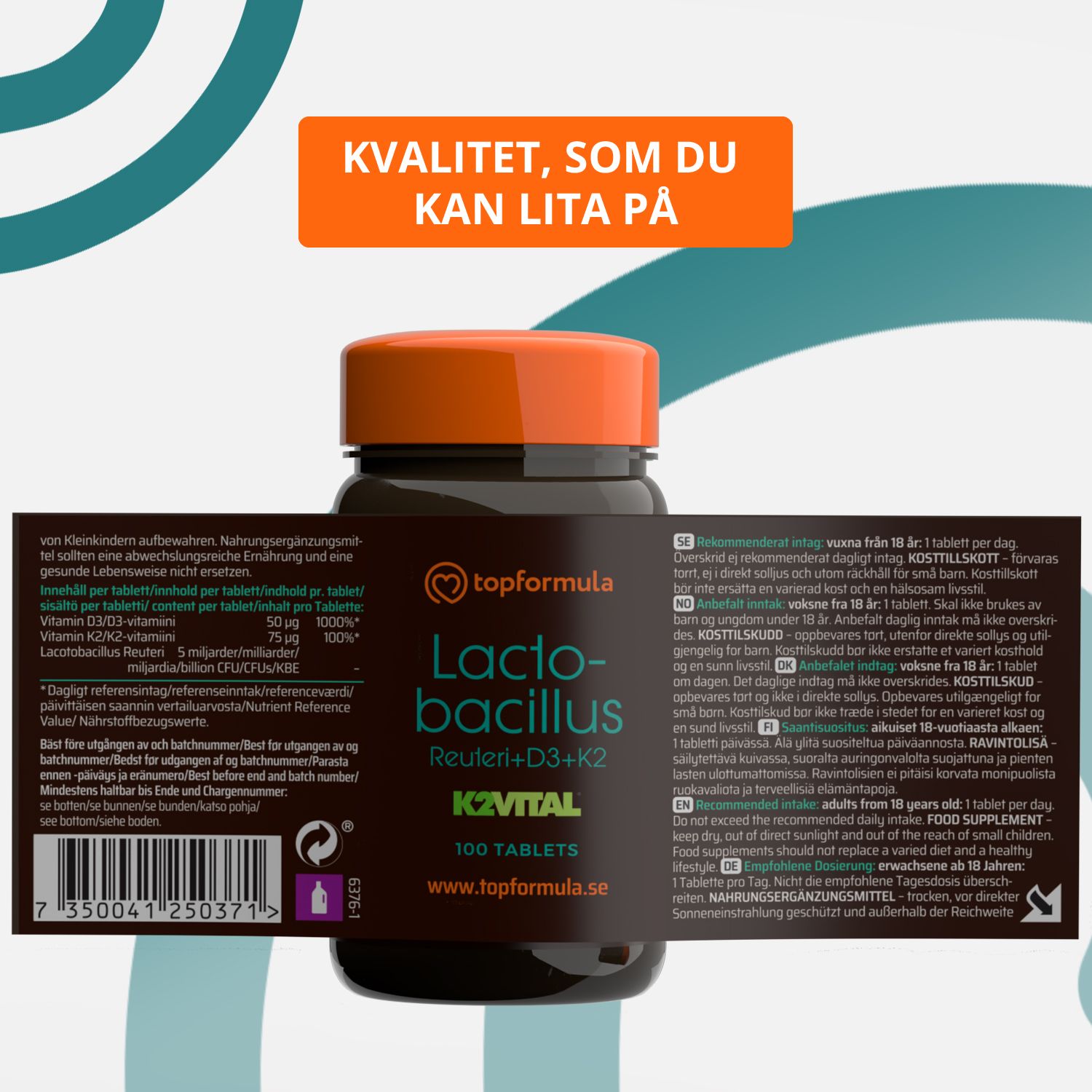 Topformula | Lactobacillus Reuteri + D3 + K2VITAL® | 100 tabletter