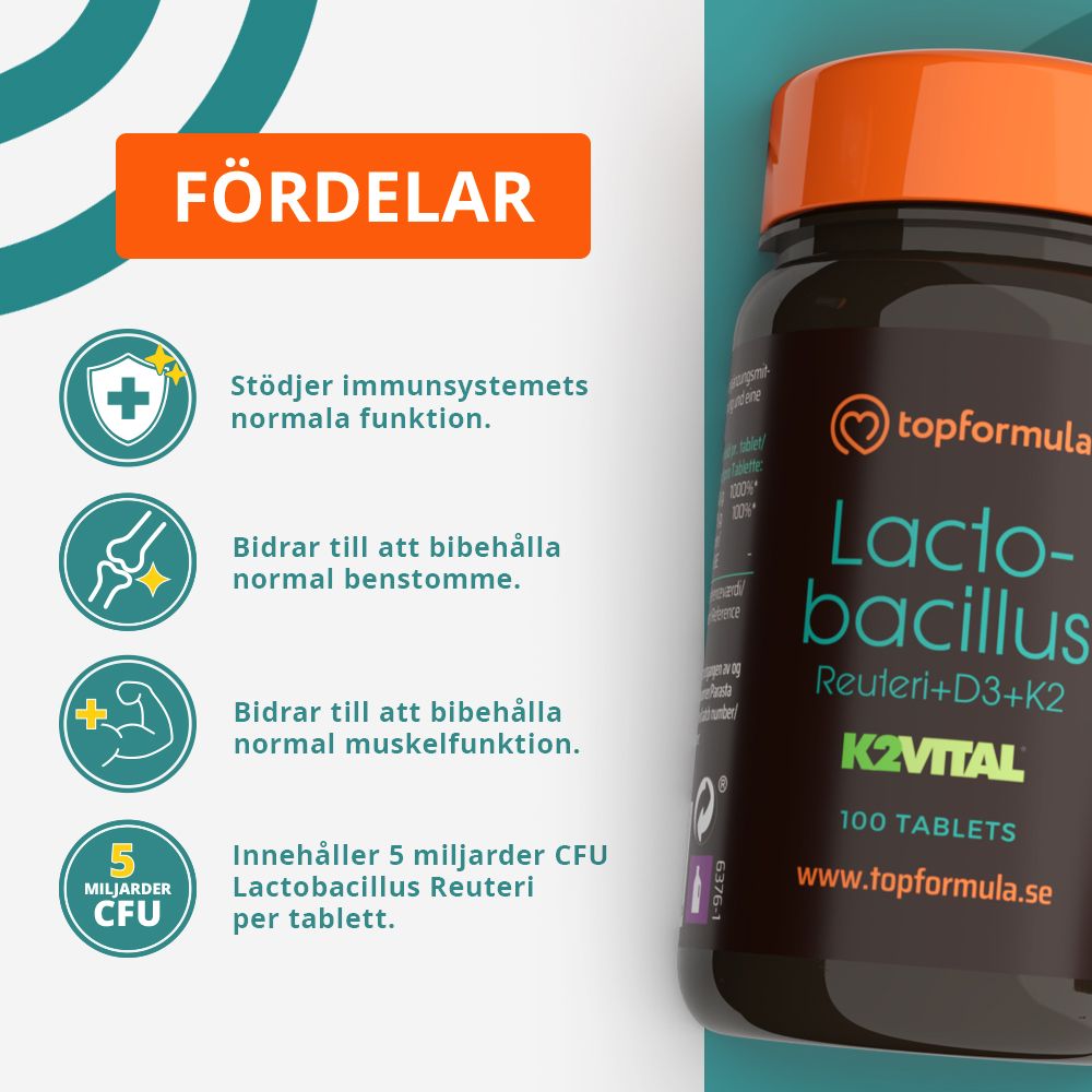 Topformula | Lactobacillus Reuteri + D3 + K2VITAL® | 100 tabletter