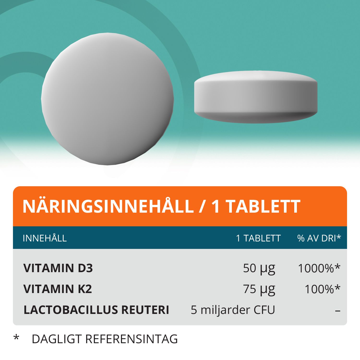 Topformula | Lactobacillus Reuteri + D3 + K2VITAL® | 100 tabletter