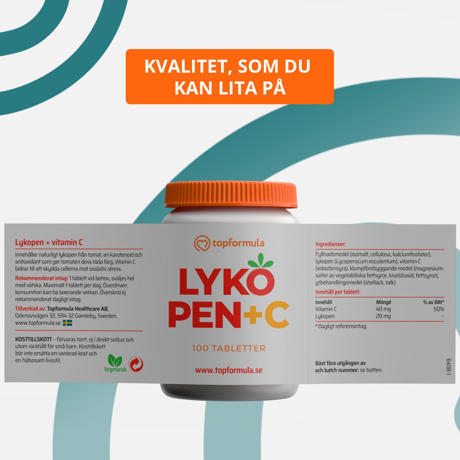 Topformula | Lykopen + vitamin C | 100 tabletter