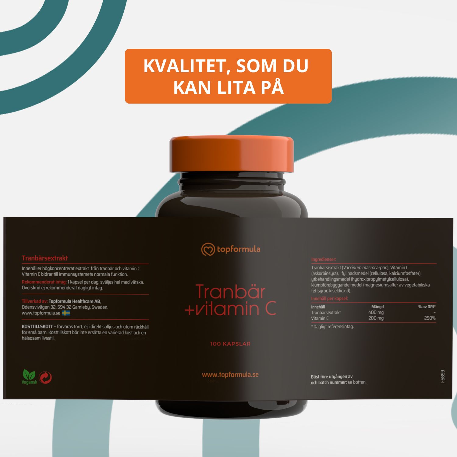 Topformula | Tranbär + Vitamin C | 100 kapslar