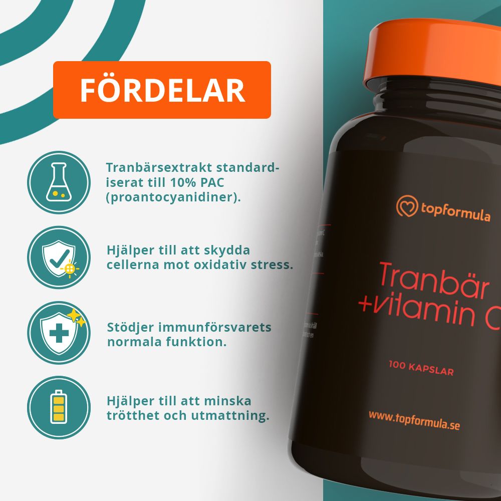 Topformula | Tranbär + Vitamin C | 100 kapslar