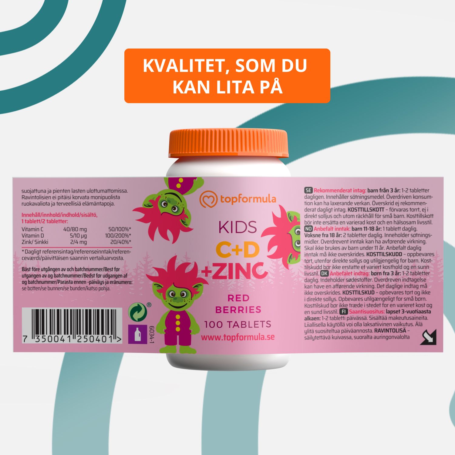 Topformula Kids | Vitamin C + D + Zink | 100 tabletter