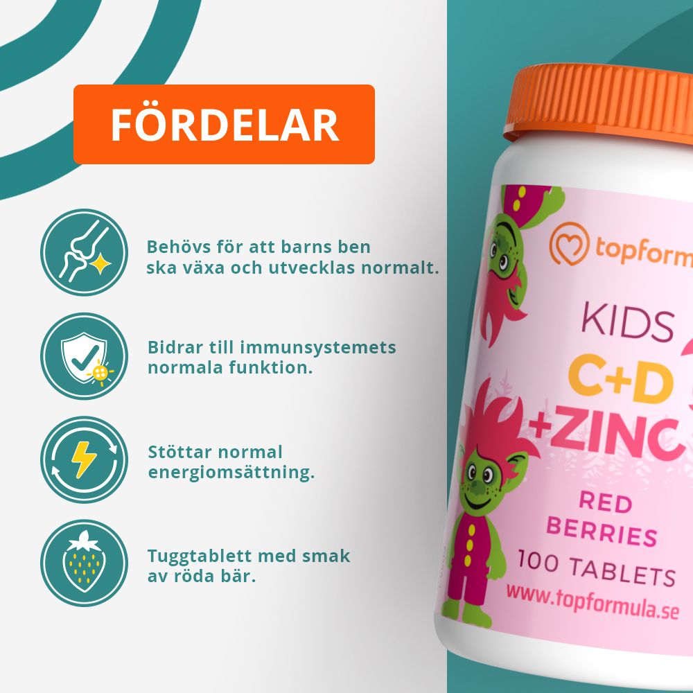 Topformula Kids | Vitamin C + D + Zink | 100 tabletter