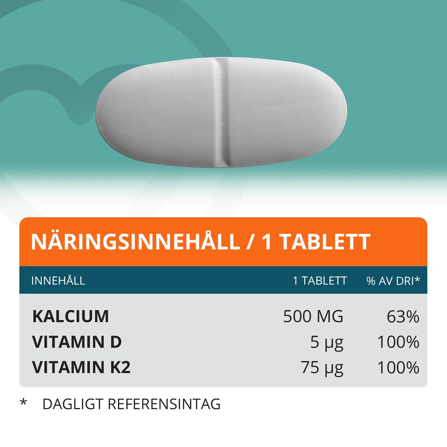 Topformula | Kalcium + Vitamin D3 och K2 | 100 tabletter