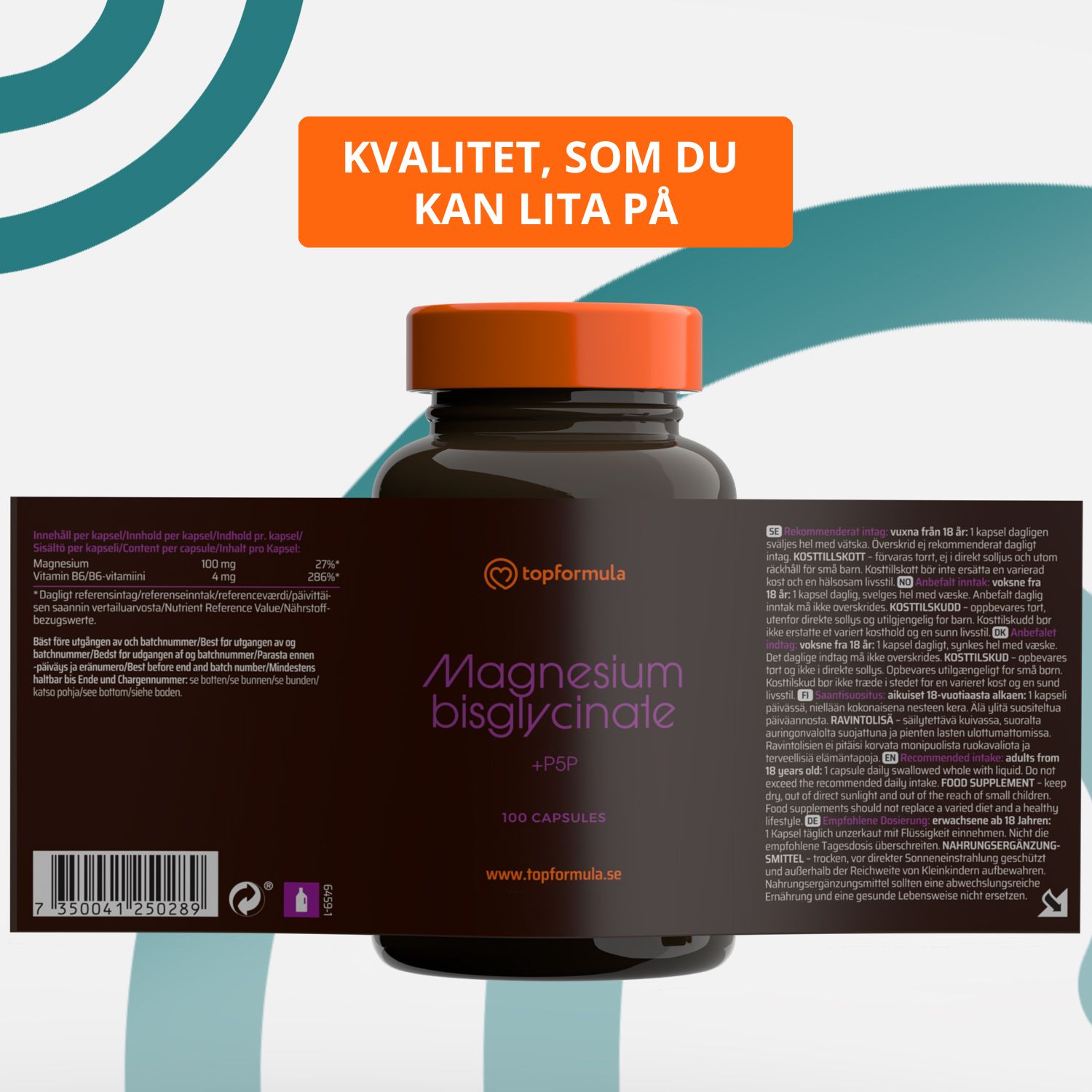 Topformula | Magnesiumbisglycinat + P5P | 100 kapslar