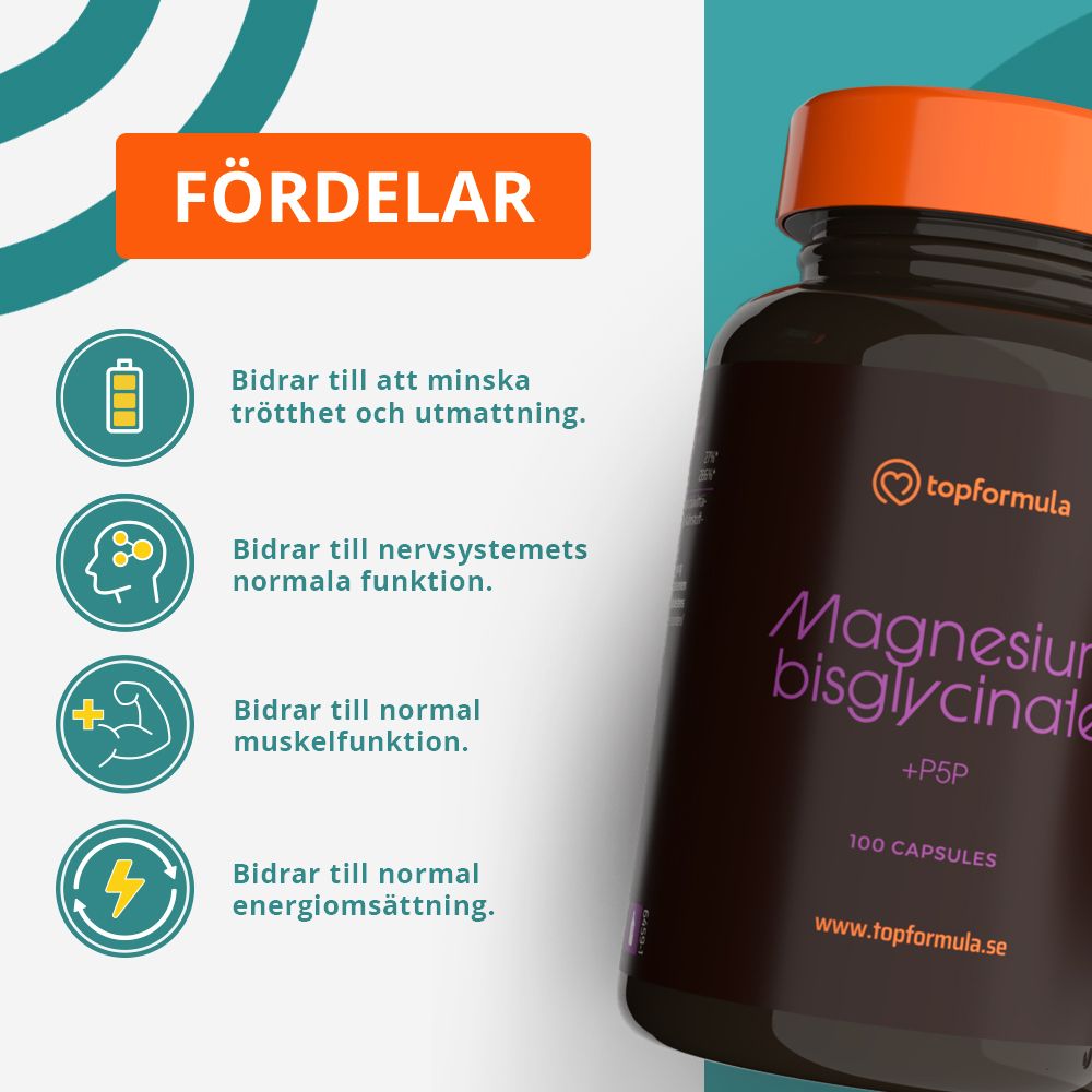 Topformula | Magnesiumbisglycinat + P5P | 100 kapslar