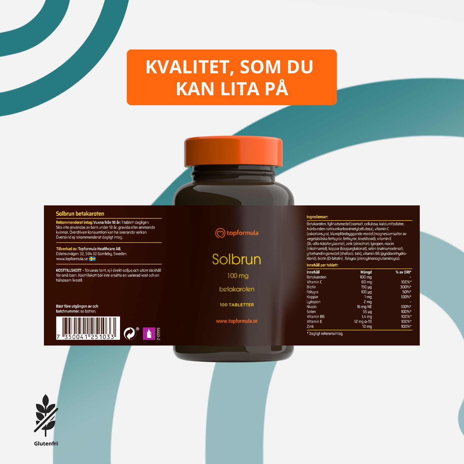 Topformula | Solbrun | Betakaroten 100 mg | 100 tabletter