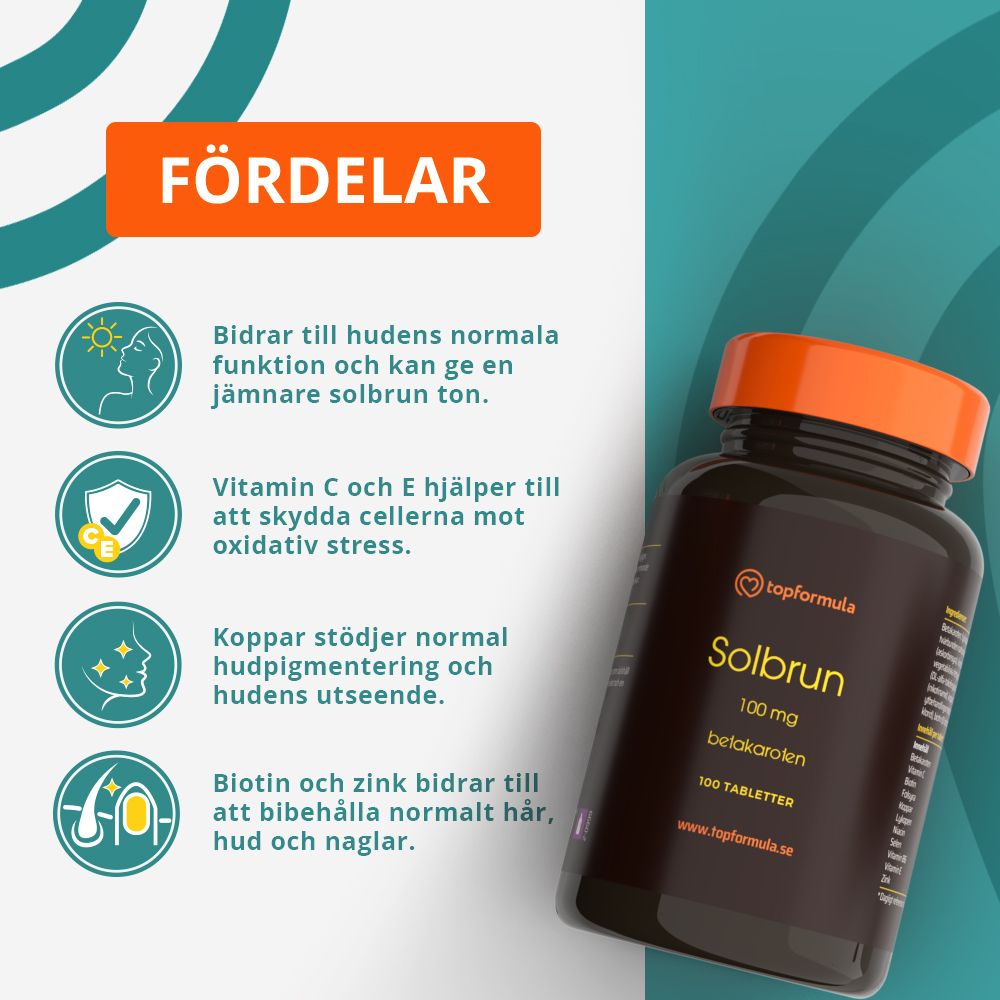 Topformula | Solbrun | Betakaroten 100 mg | 100 tabletter