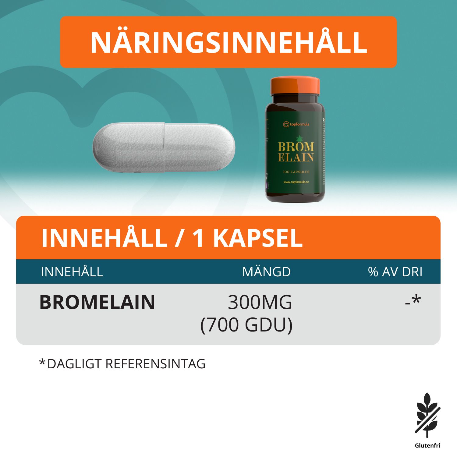 Topformula | Bromelain | 300 mg | 100 kapslar