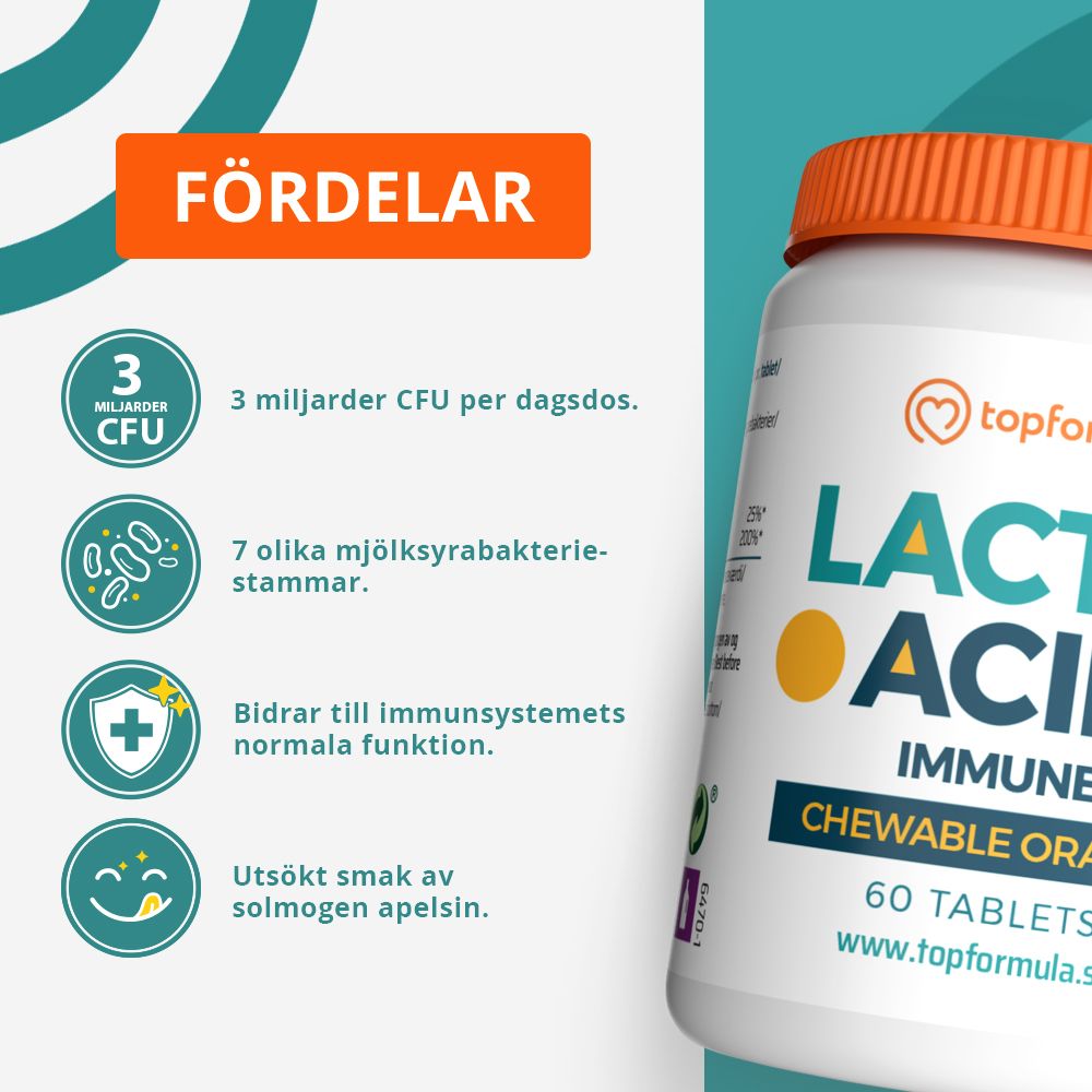 Topformula | Mjölksyra Tugg 3 miljarder Immun | 60 tabletter