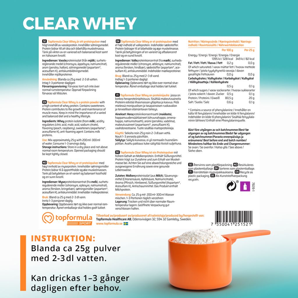 Topformula Sport | Clear Whey Peach Melba - 500g