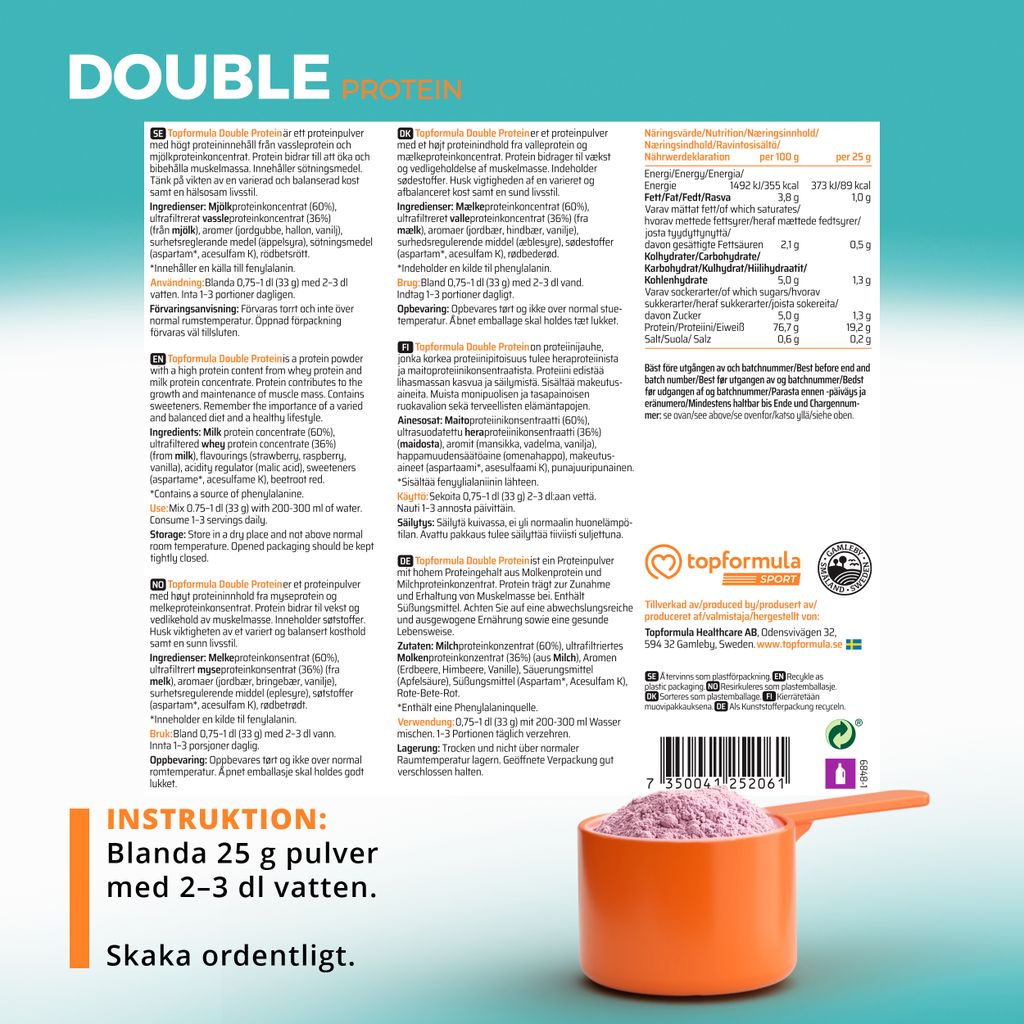 Topformula Sport | Double Protein Hallon - 500g