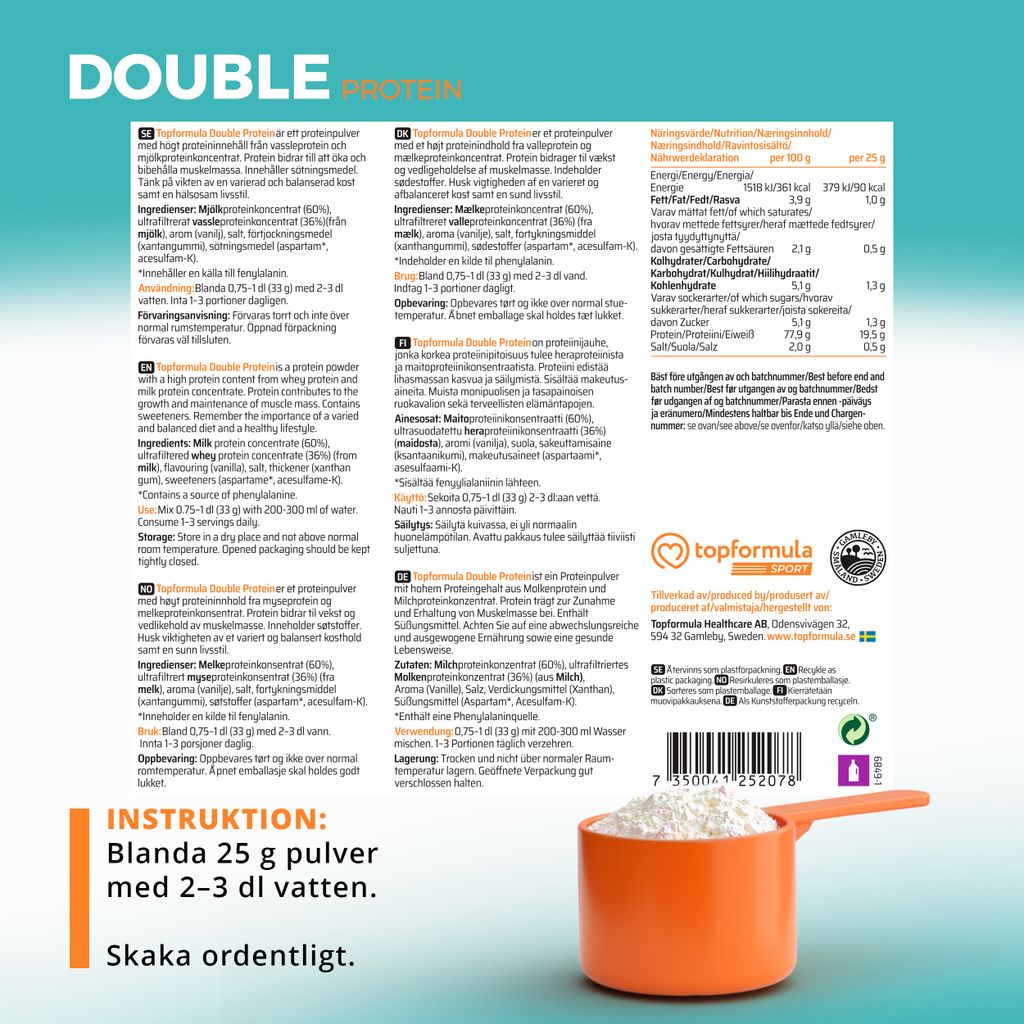 Topformula Sport | Double Protein Vanilj - 500g