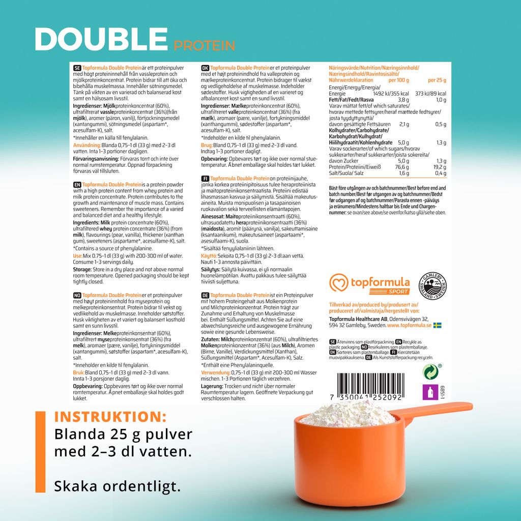 Topformula Sport | Double Protein Vanilj & Päron - 500g