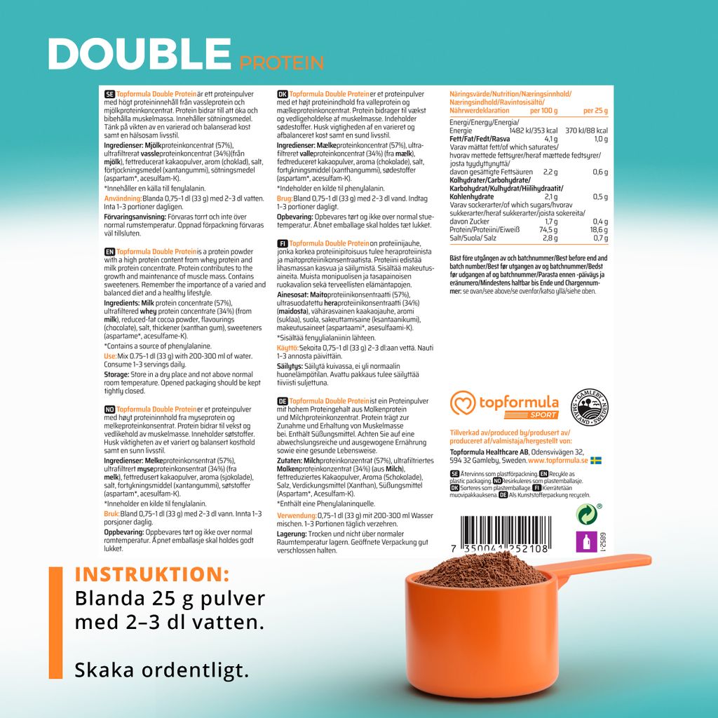 Topformula Sport | Double Protein Choklad - 500g