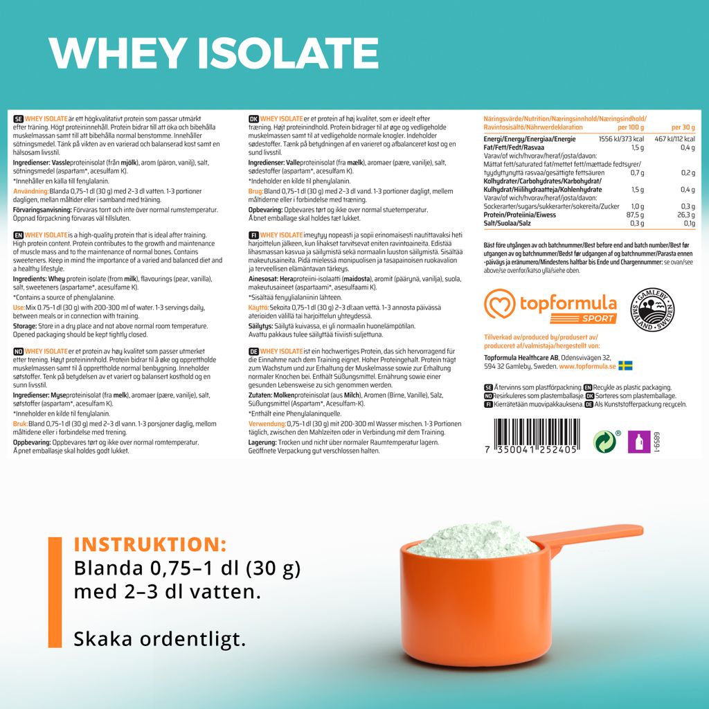 Topformula Sport | Whey Isolate Pear & Vanilla - 1000g