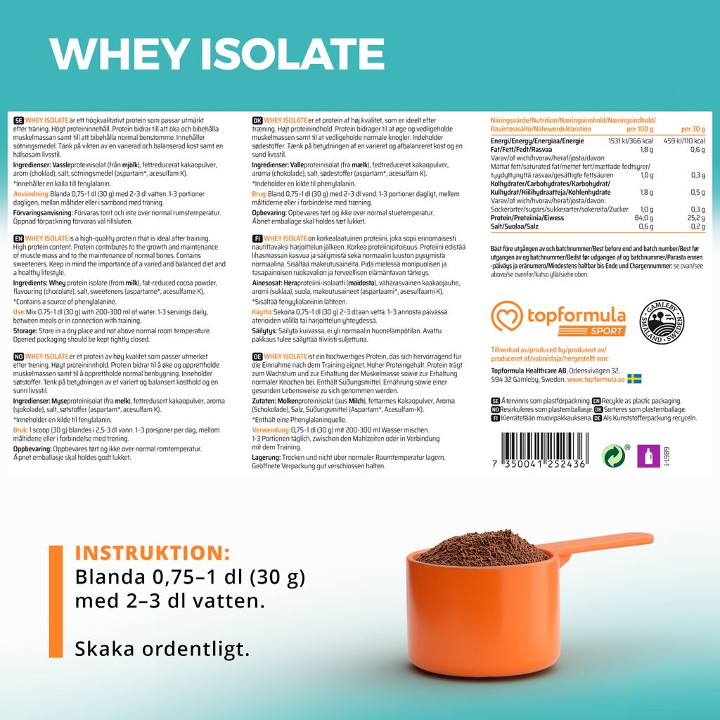 Topformula Sport | Whey Isolate Chocolate Milkshake - 1000g