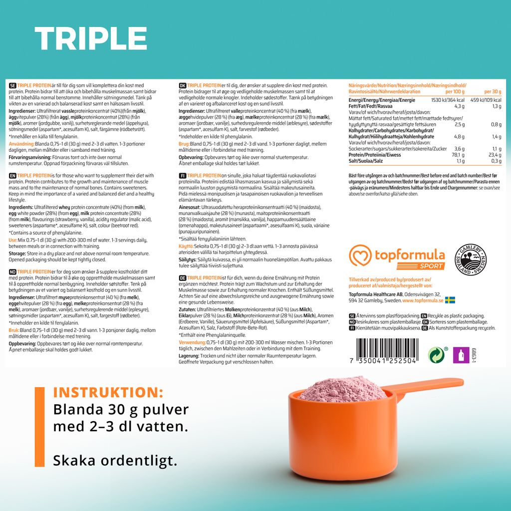 Topformula Sport | Triple Protein Strawberry Milkshake - 1000g