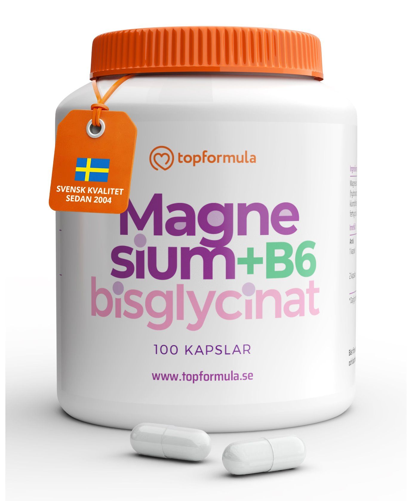 Topformula | Magnesiumbisglycinat + B6 | 100 kapslar