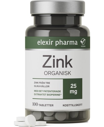 Elexir Pharma | Organisk Zink 25 mg