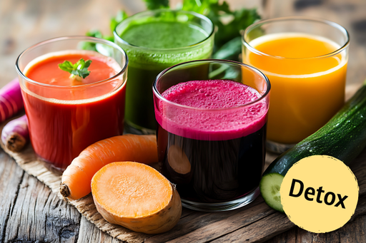 Färgglada grönsaks- och fruktjuicer med morot, rödbeta och gröna blad