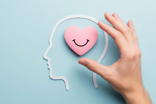 Illustration av ett huvud och ett leende ansikte som symboliserar mental hälsa