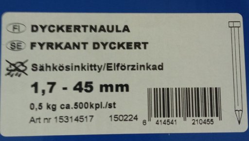 DYCKERTNAULA 45X1,7mm SÄHKÖSINKITTY 0,5kg