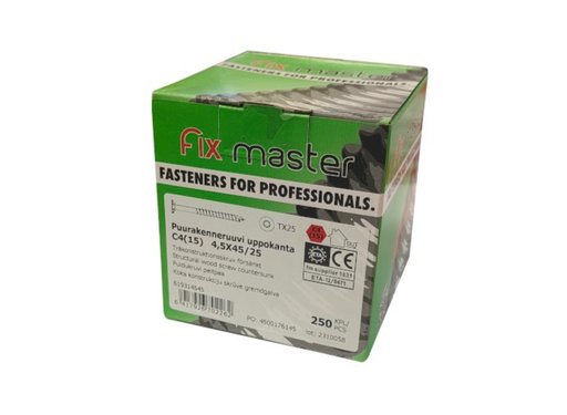 FIX MASTER ULTRA C4 PUURAKENNERUUVI 4,5X45mm T25 250KPL/PKT FIX MASTER ULTRA C4 PUURAKENNERUUVI 4,5X45mm T25 250KPL/PKT