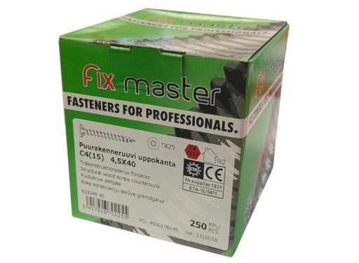 FIX MASTER ULTRA C4 PUURAKENNERUUVI 4,5X40mm T25 250KPL/PKT FIX MASTER ULTRA C4 PUURAKENNERUUVI 4,5X40mm T25 250KPL/PKT