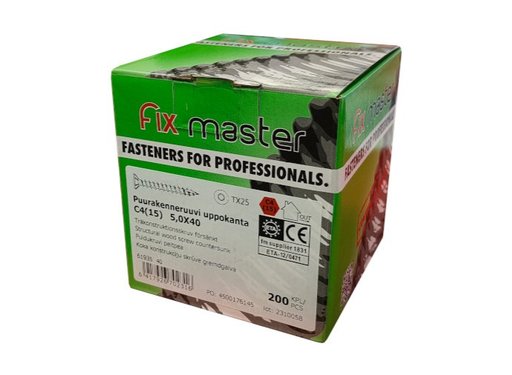 FIX MASTER ULTRA C4 PUURAKENNERUUVI 5X40mm T25 200KPL/PKT FIX MASTER ULTRA C4 PUURAKENNERUUVI 5X40mm T25 200KPL/PKT