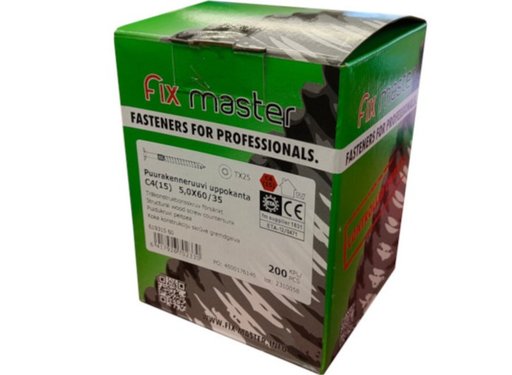 FIX MASTER ULTRA C4 PUURAKENNERUUVI 5X60mm T25 200KPL/PKT FIX MASTER ULTRA C4 PUURAKENNERUUVI 5X60mm T25 200KPL/PKT