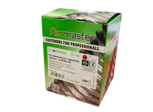 FIX MASTER ULTRA C4 PUURAKENNERUUVI 5X90mm T25 100KPL/PKT FIX MASTER ULTRA C4 PUURAKENNERUUVI 5X90mm T25 100KPL/PKT
