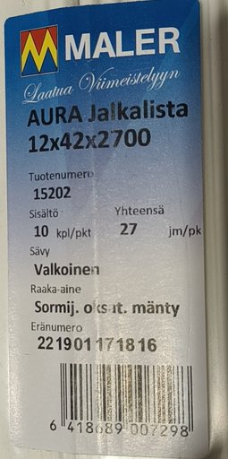 JALKALISTA AURA 12X42X2700mm SORMIJATKETTU OKSATON MÄNTY 20KPL/PKT
