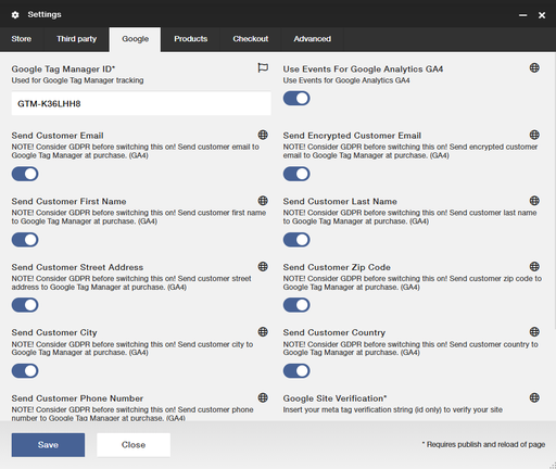 GTM settings in Viskan CMS